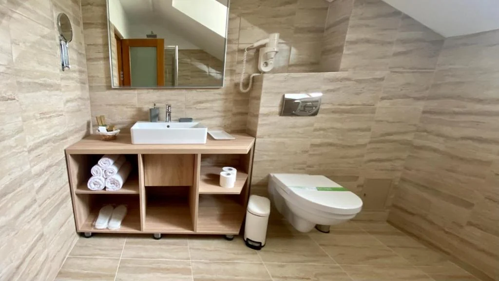 Bathroom with wooden furnishings